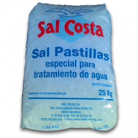 Sal Descalcificadora 25kg pastillas Redondas, más 1kg sal para lavavajillas  de regalo